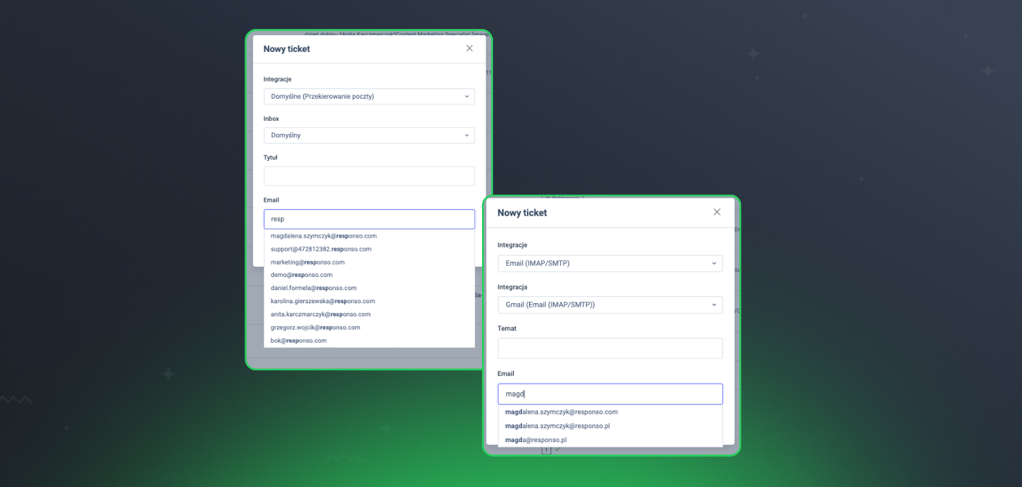 Autouzupełnianie adresu e-mail odbiorcy podczas tworzenia nowego ticketu