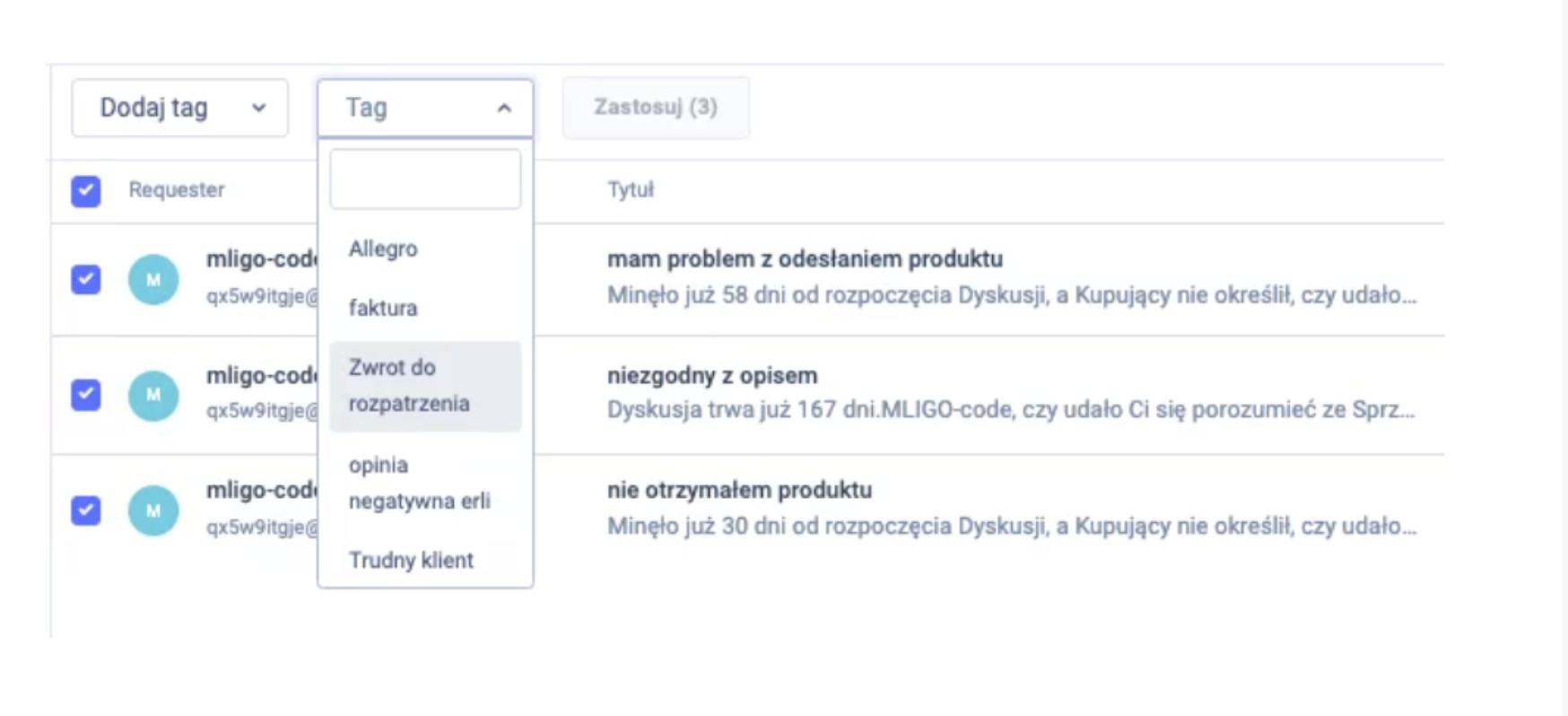 Działania masowe z tagami