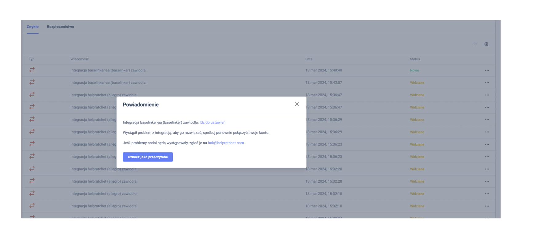 Nowy system notyfikacji