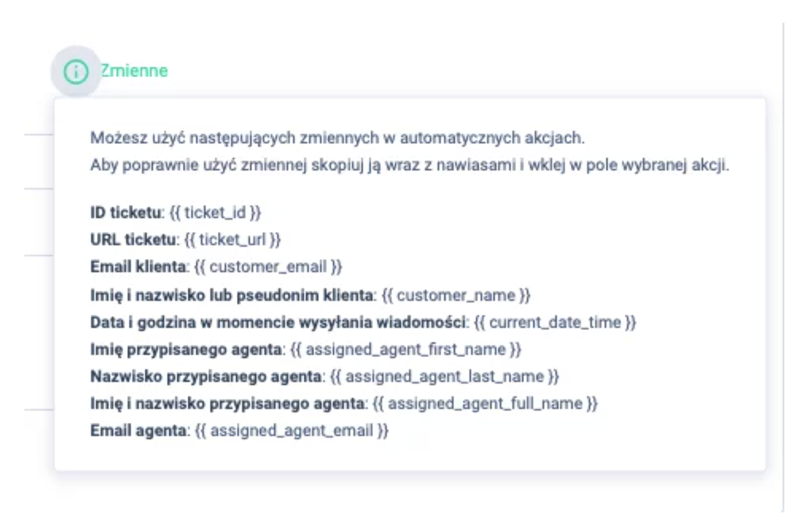 Zmienne w automatycznych akcjach